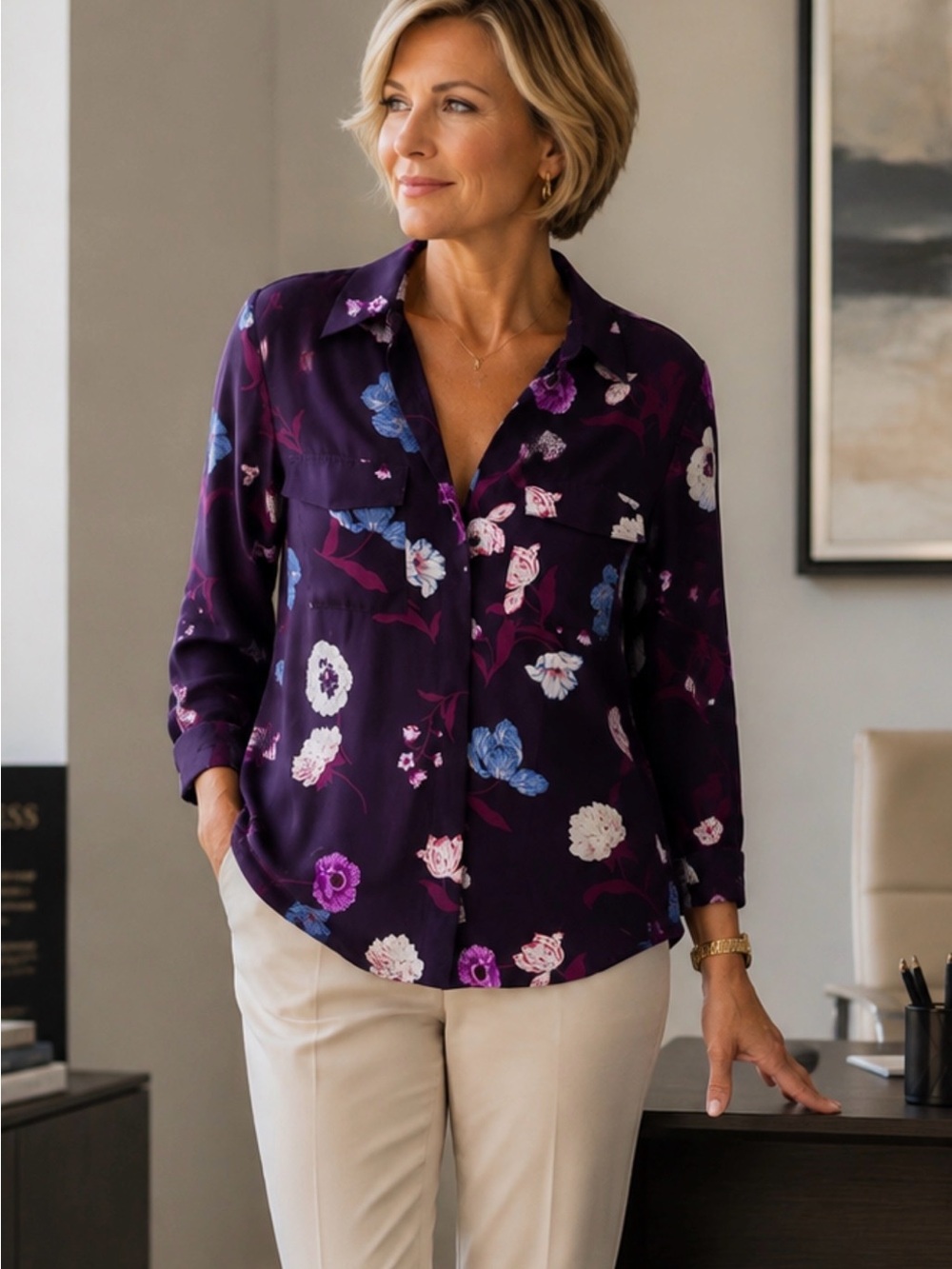 Ann Taylor Purple Floral Blouse